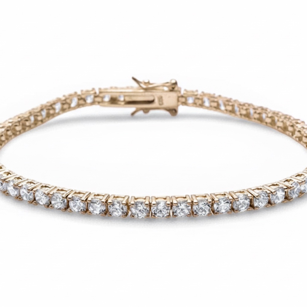Womens Sterling Silver .925 4mm Zirconia Yellow Gold Plated Tennis Bracelet